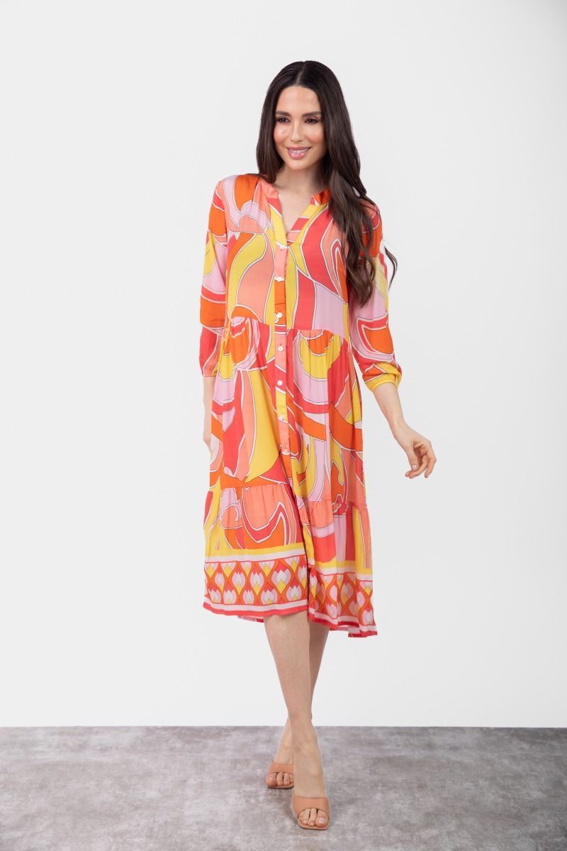Multicolor Abstract Print Midi Dress