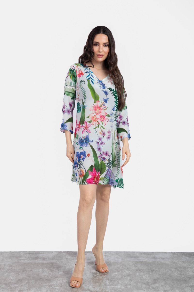 Botanical Multicolor Printed Short Tunic Dress
