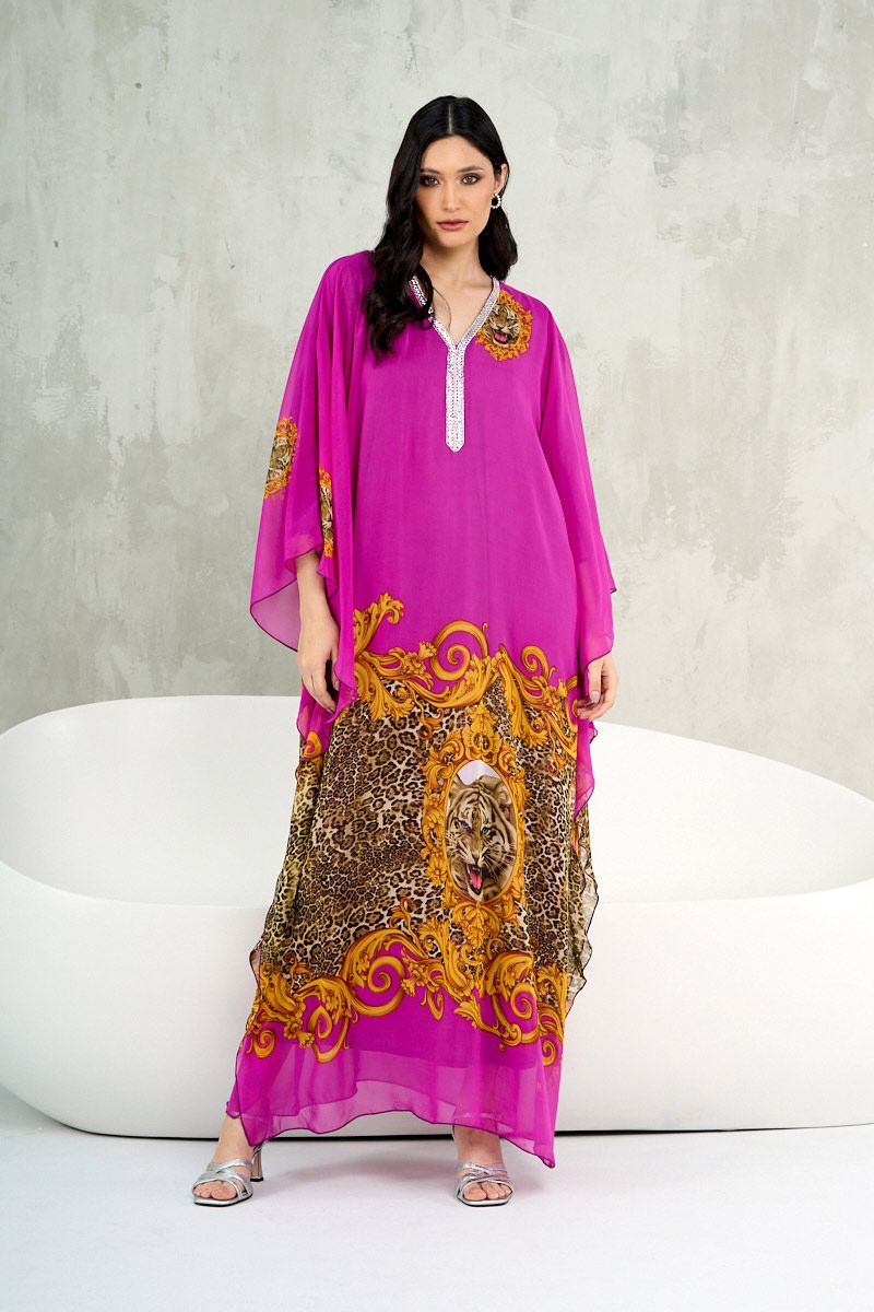 Purple Animal Printed House Kaftan Dress