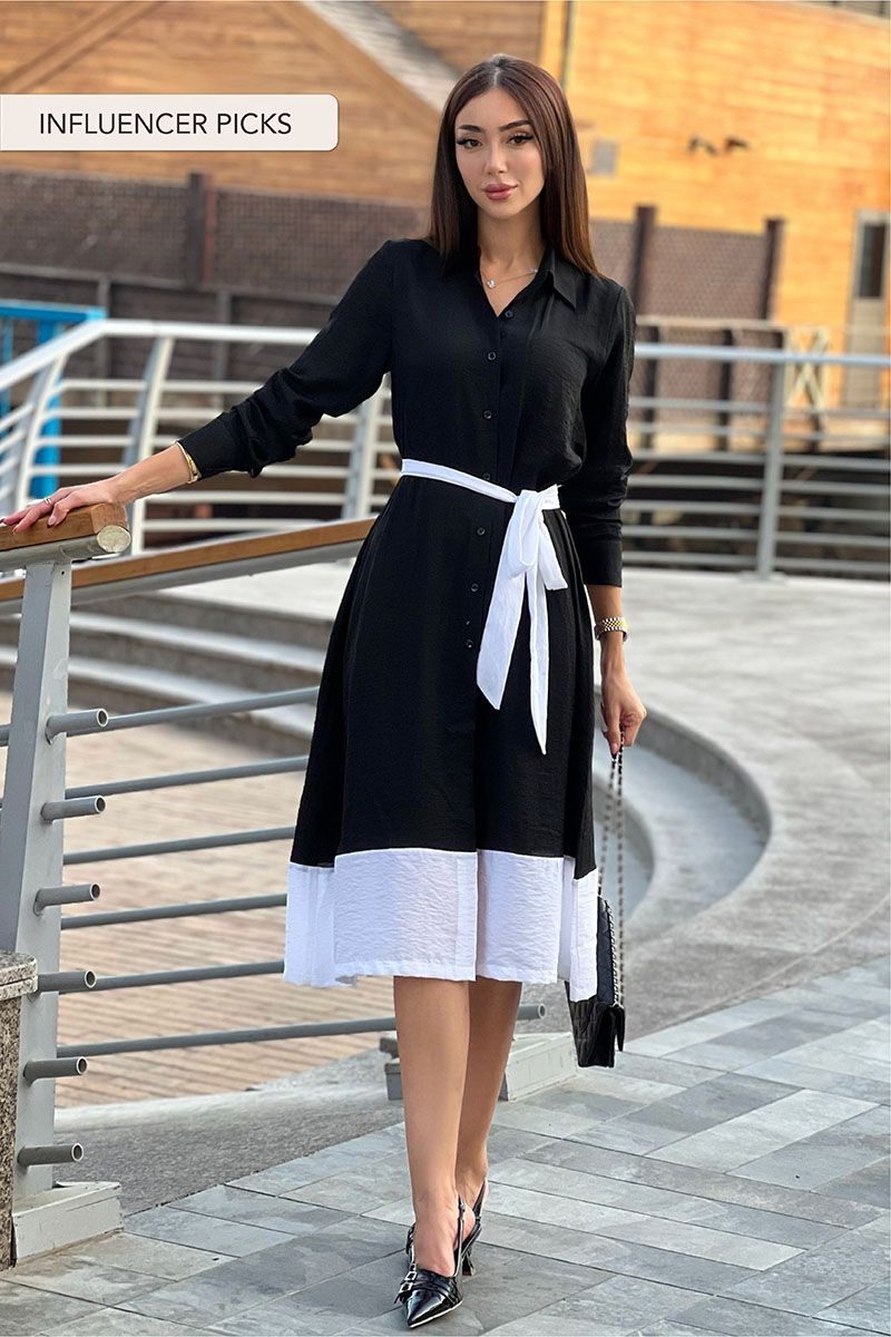 Black White Dress with Front Tie-up