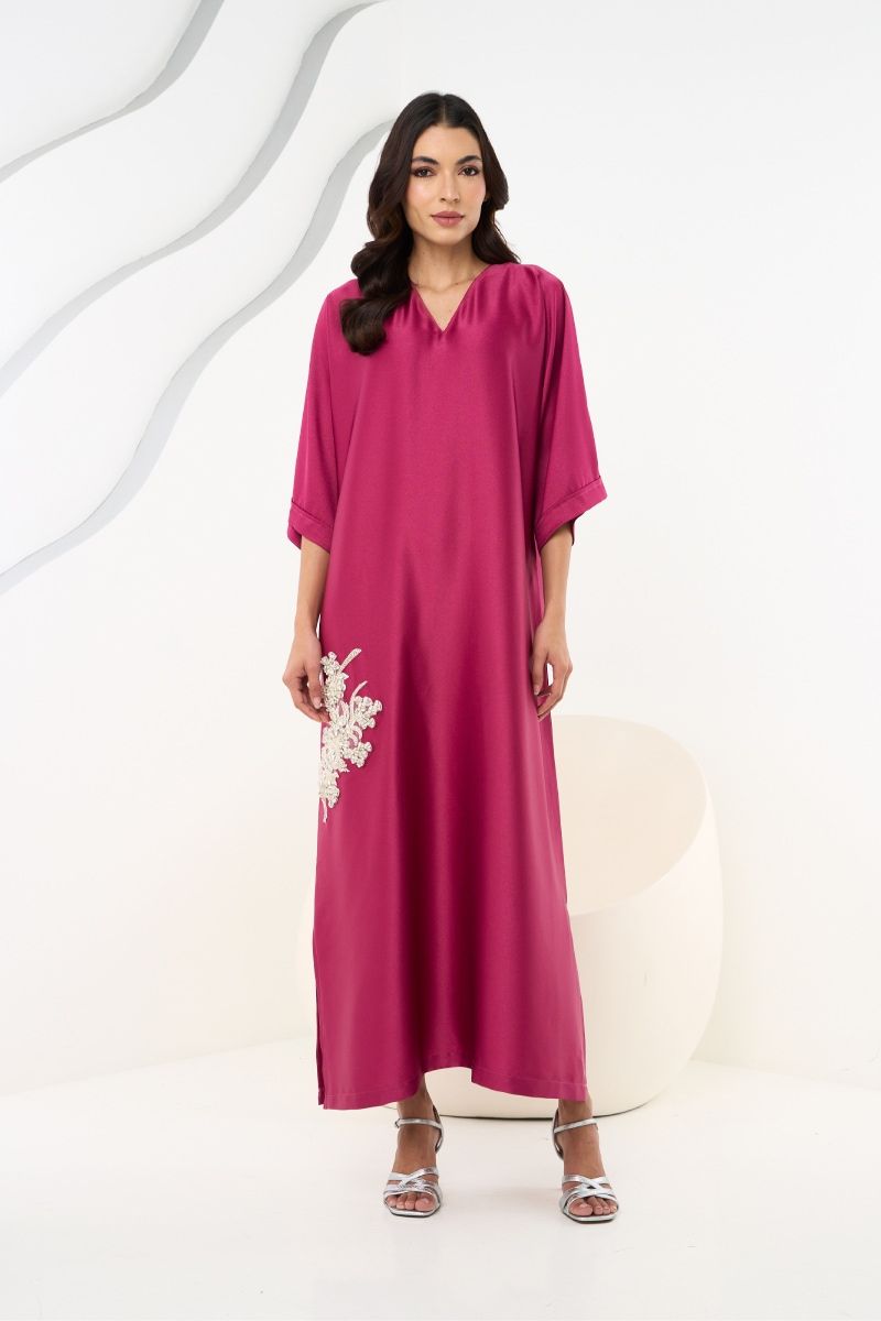 Pink Kaftan with Floral Embellishment