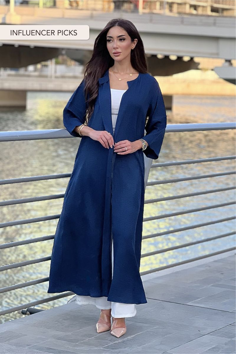 Blue Short Sleeve Denim Look Abaya Cardigan