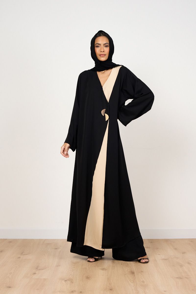 Black and Beige Jacket Look Abaya with Sheila