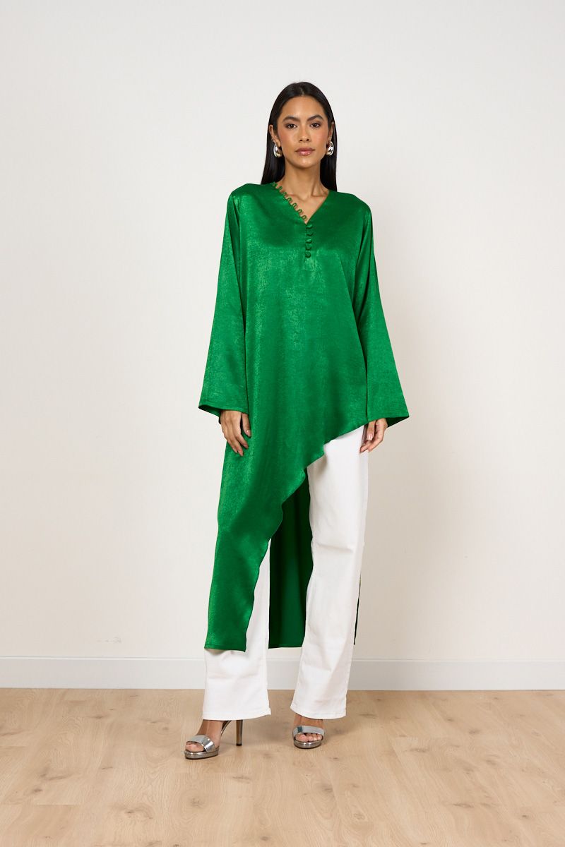 Green Button Detail Aysmmetric Kaftan 