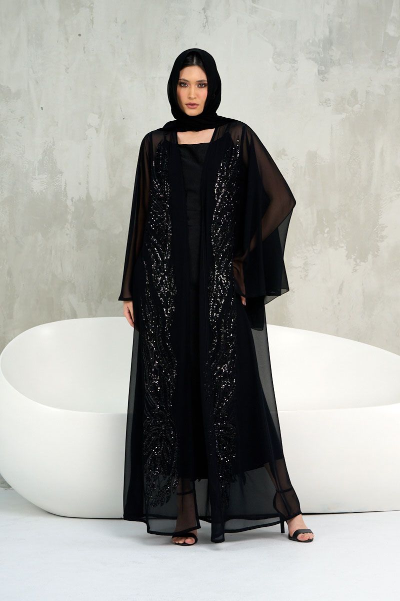 Black Emebllished Abaya with Sheila