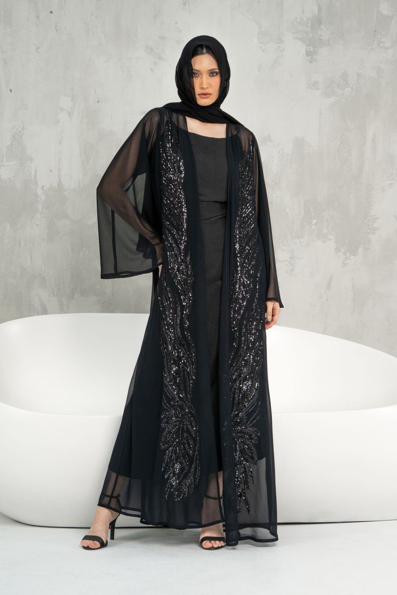 Black Emebllished Abaya with Sheila