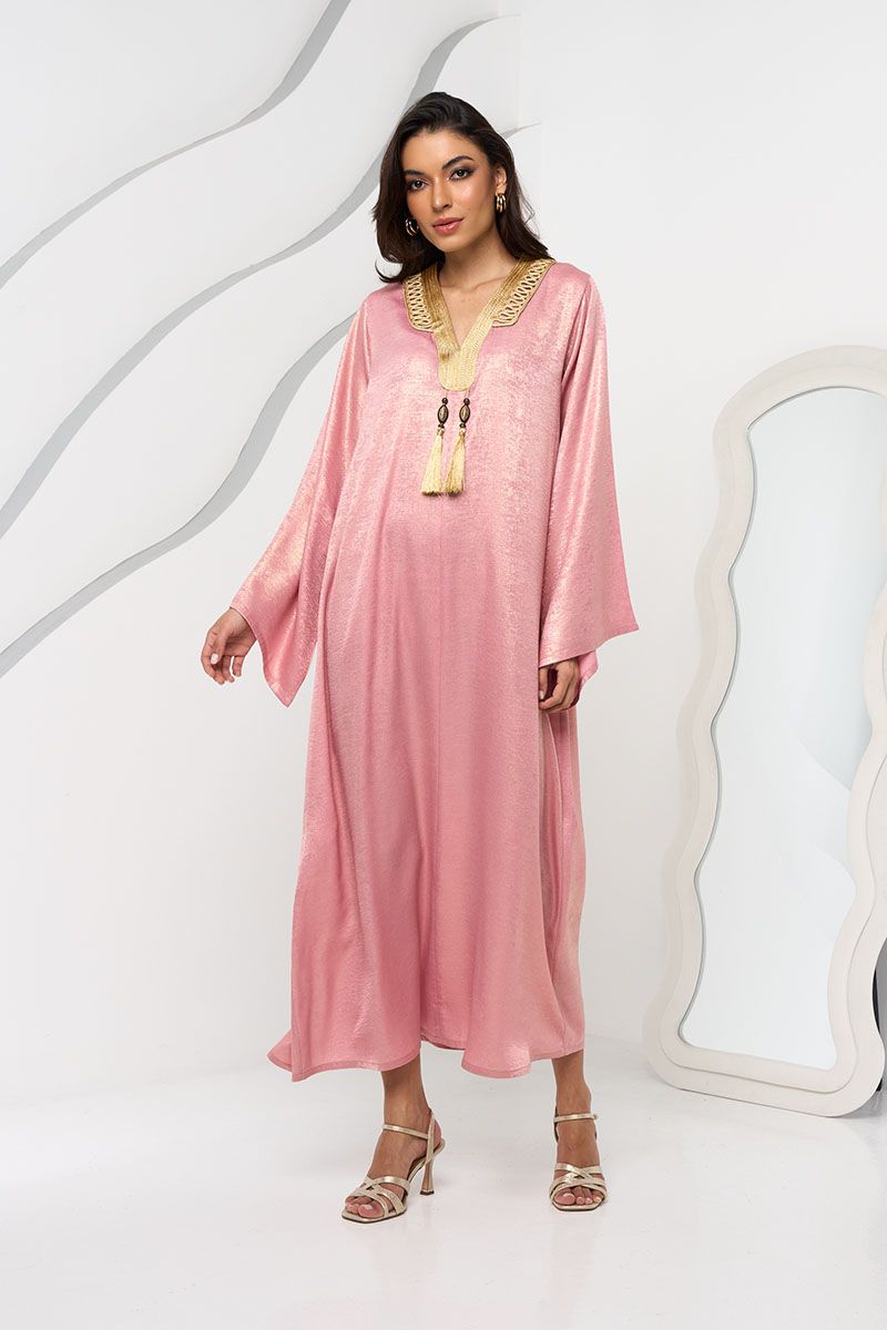 Pink and Gold Kaftan with Neck Detailing