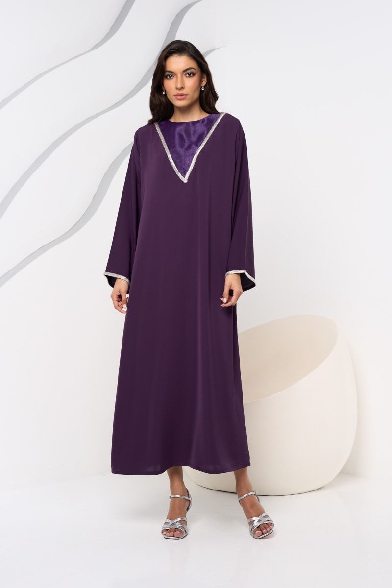 Purple Organza Kaftan with Embellishment