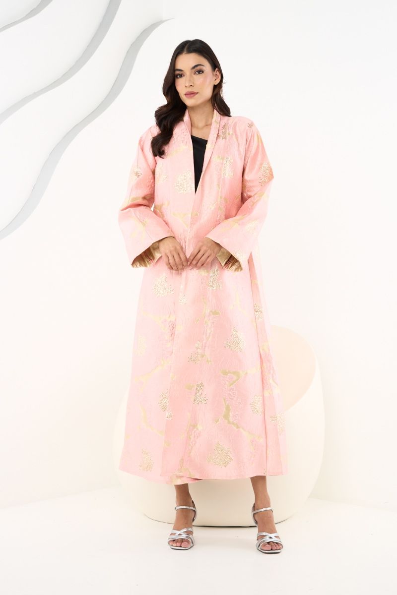 Pink and Gold Brocade Abaya with Sheila