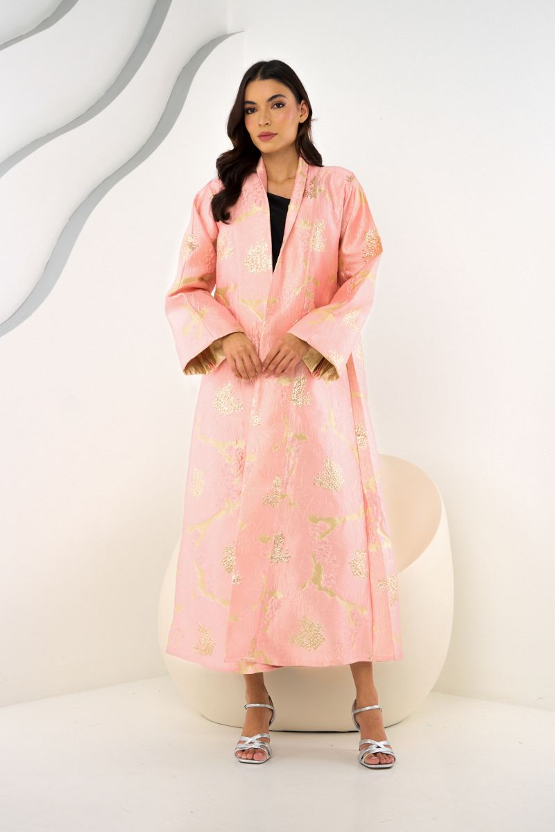 Pink and Gold Brocade Abaya with Sheila