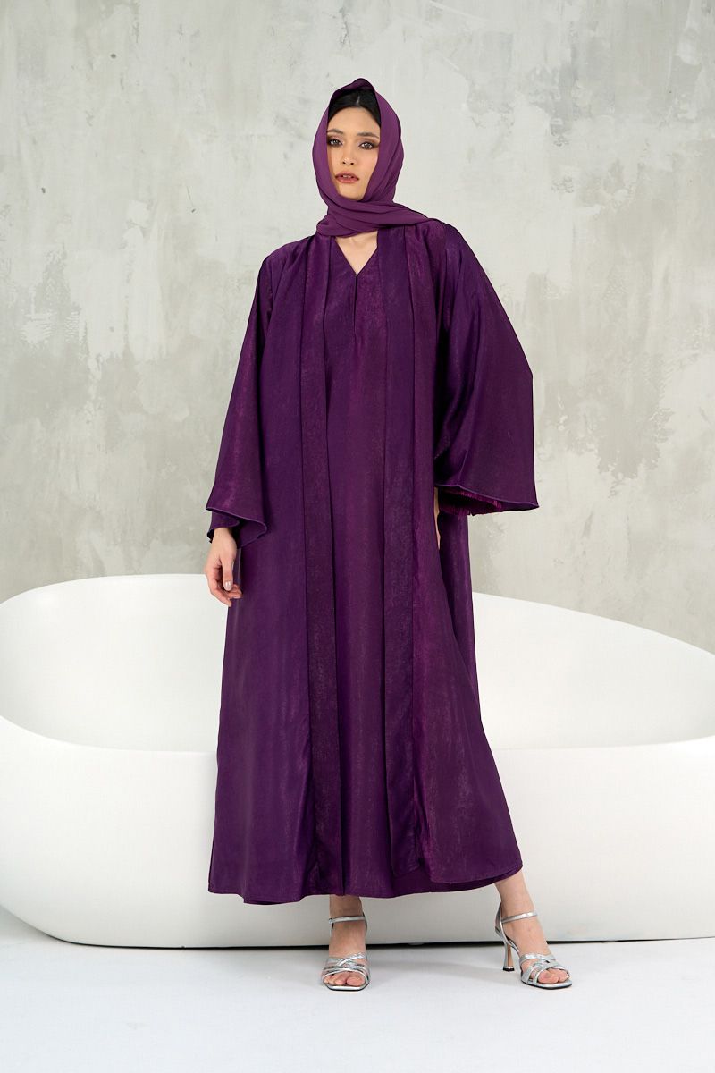 Purple Flare Sleeve Abaya with Sheila