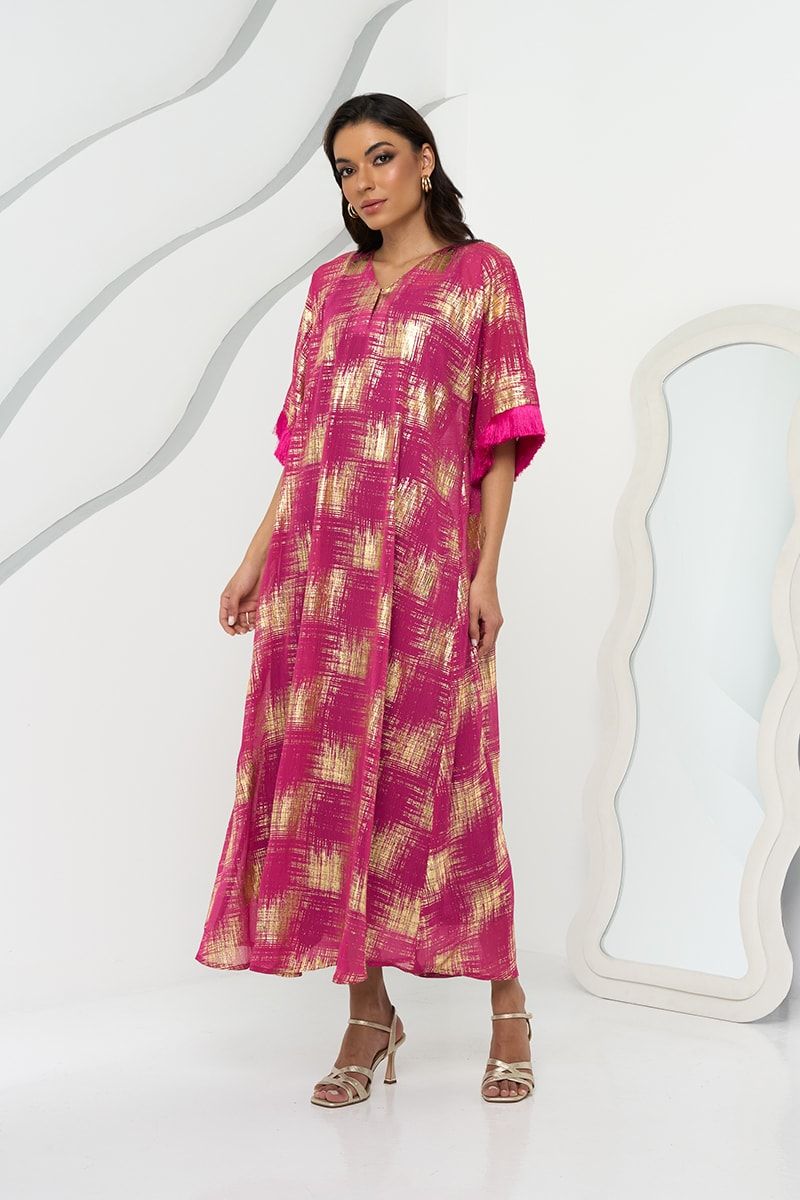 Pink and Gold Fringe Kaftan