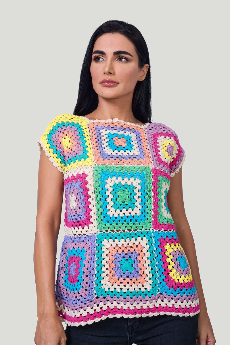 Multicolor Geometrical Pattern Crochet Top