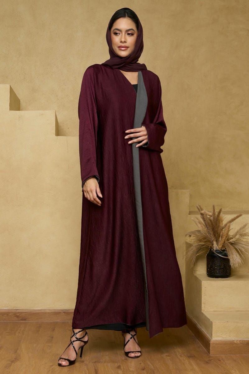 Plum Grey Reversible Abaya with Sheila