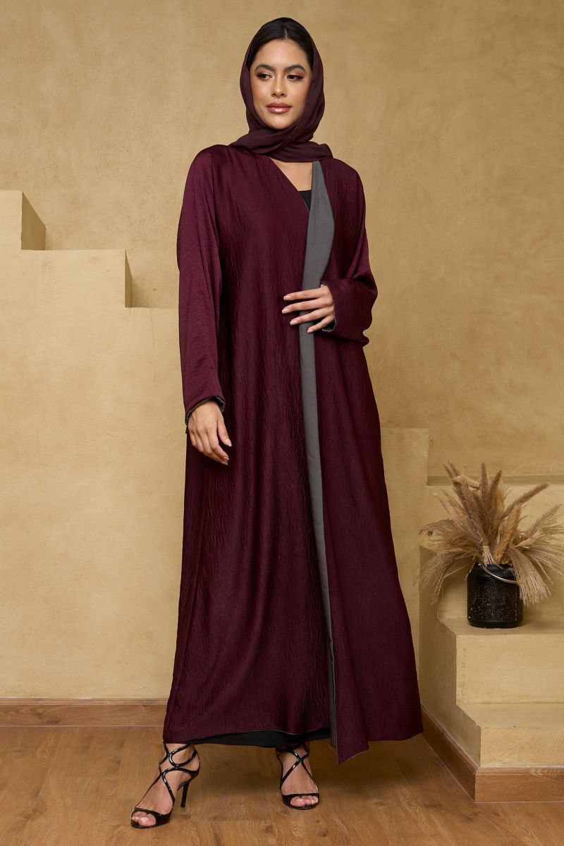 Plum and Grey Reversible Abaya with Sheila