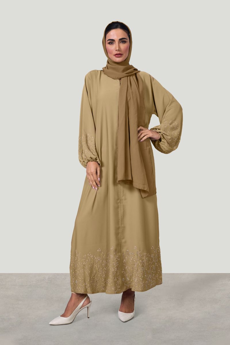 Olive V-Neck Embellished Abaya