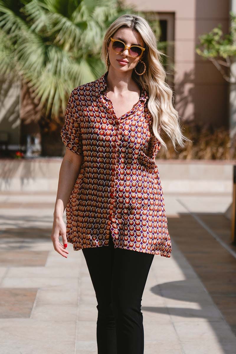 All Over Printed Short Sleeve Silk Shirt