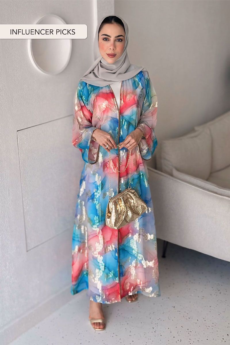 Multicolored Weaved Festive Abaya without Sheila