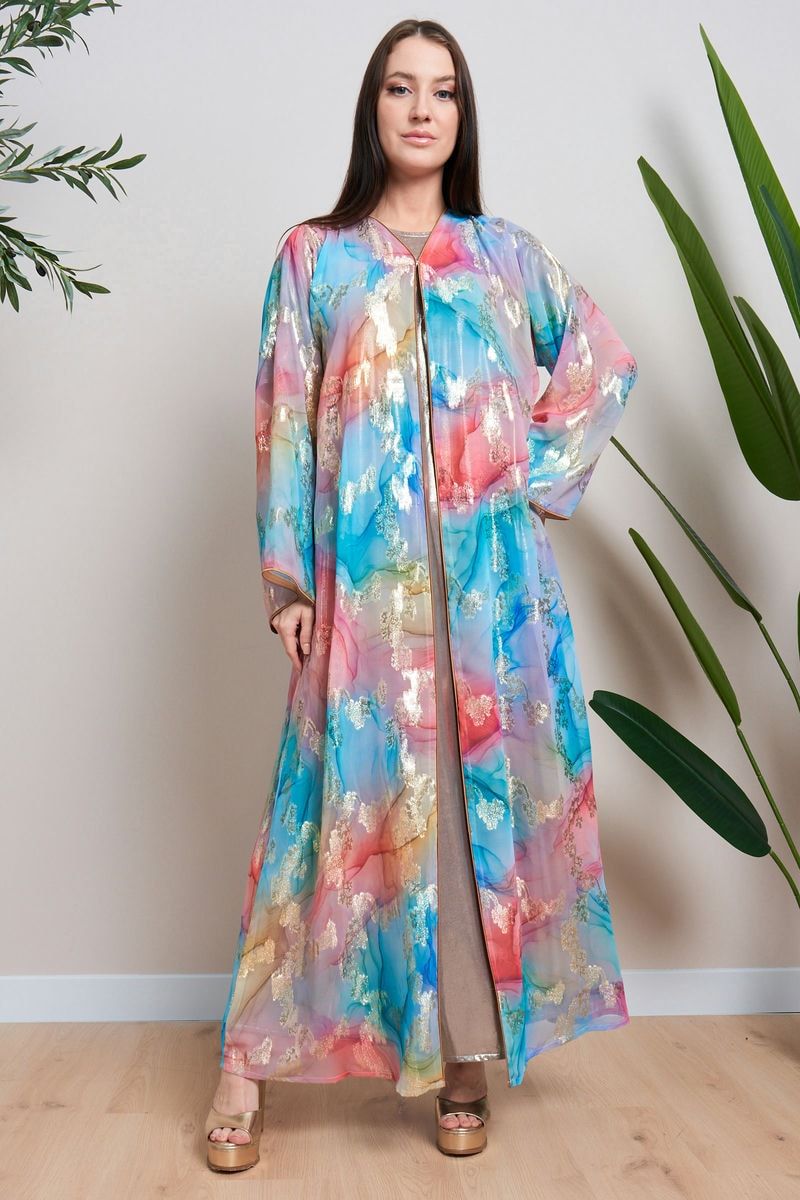 Multicolored Weaved Festive Abaya without Sheila