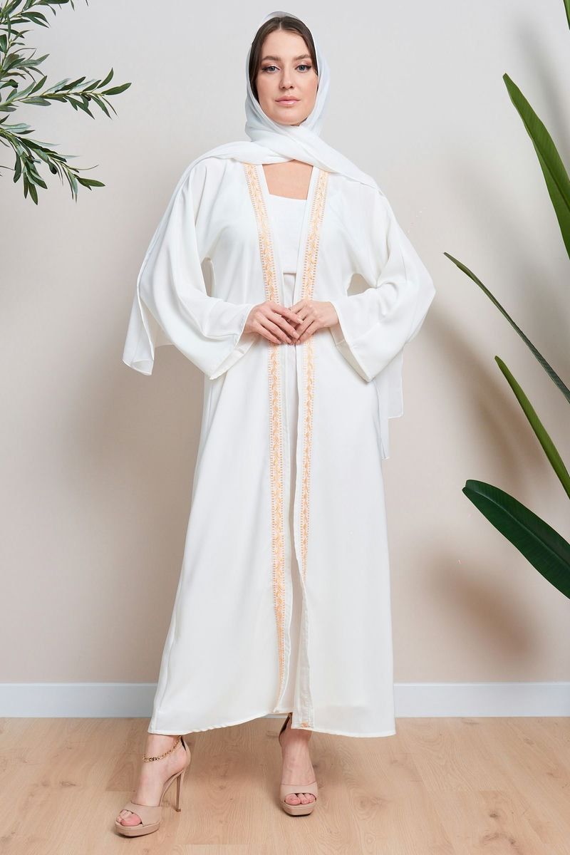 White Abaya with Embroidery and Sheila