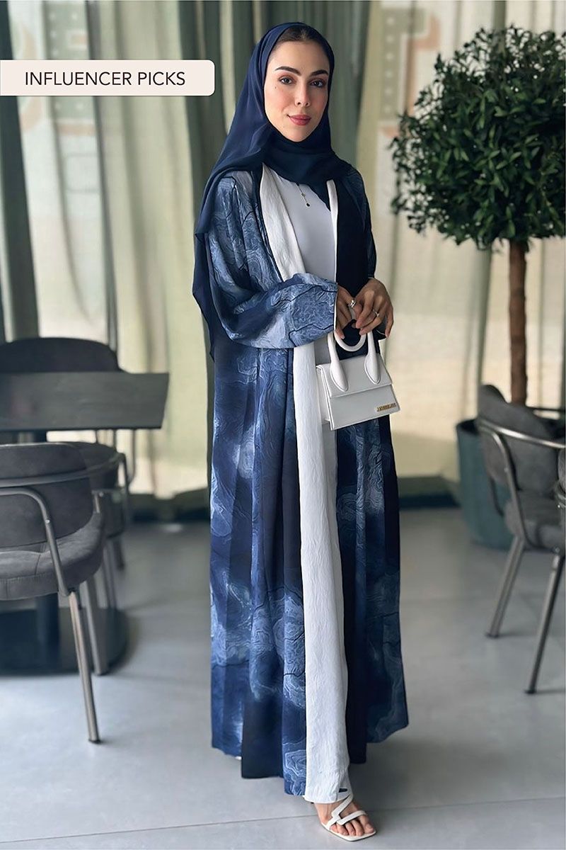 Blue White Reversible Abaya with Sheila