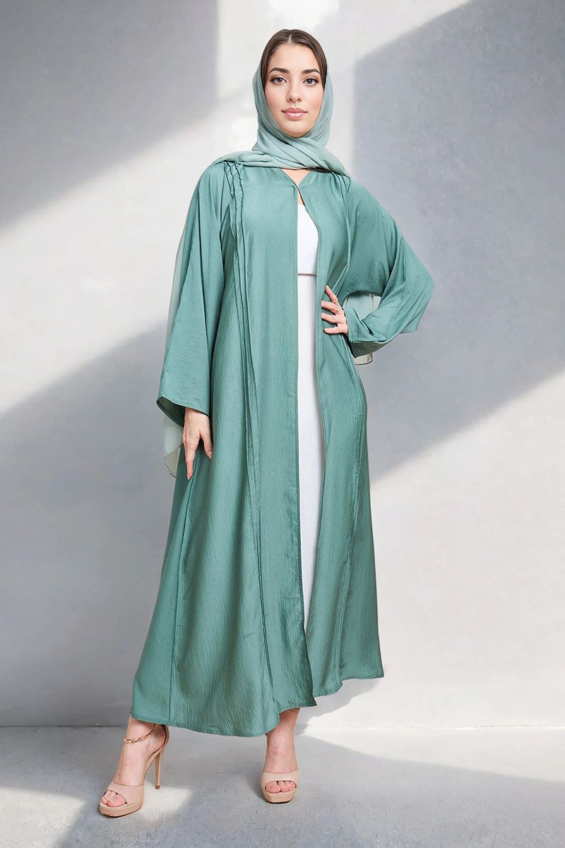 Green Front Pintuck Abaya with Sheila