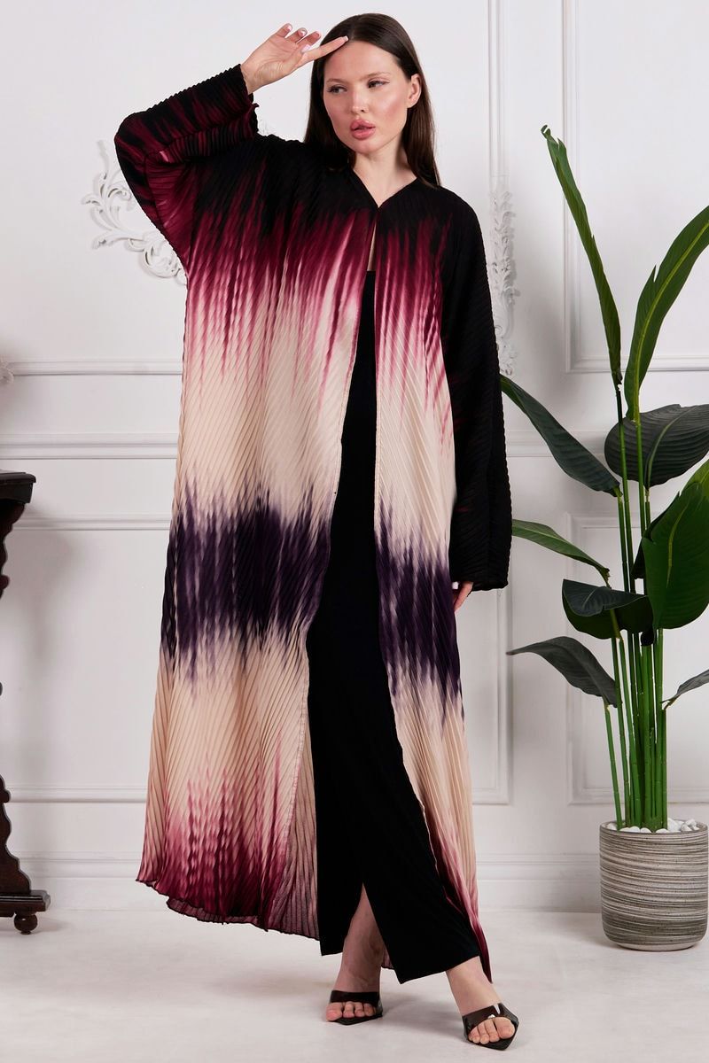 Multicolored Pleated Abaya with Sheila