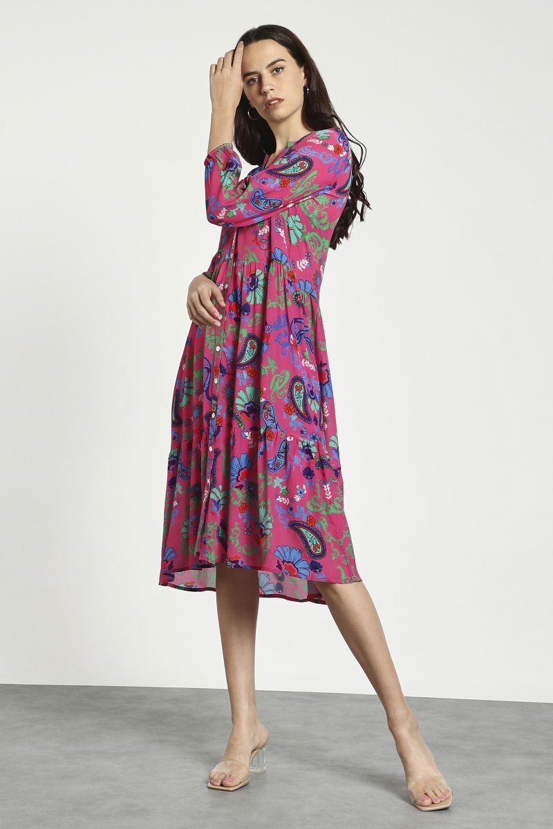 Multicolor Straight Sleeves Paisley Print Dress