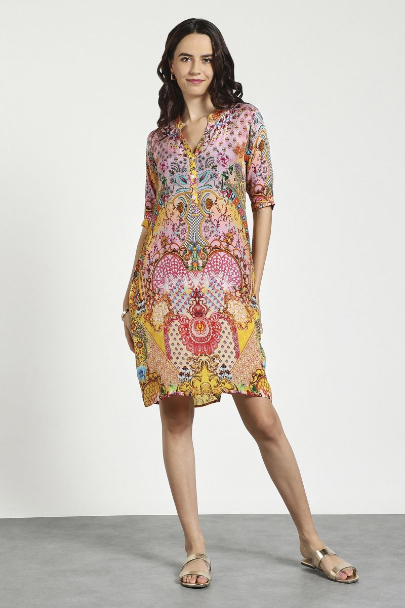 Multicolor Printed A-line Short Dress