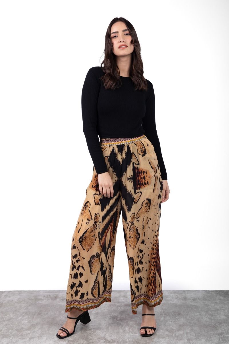 Animal Print Wide Fit Trousers for Women