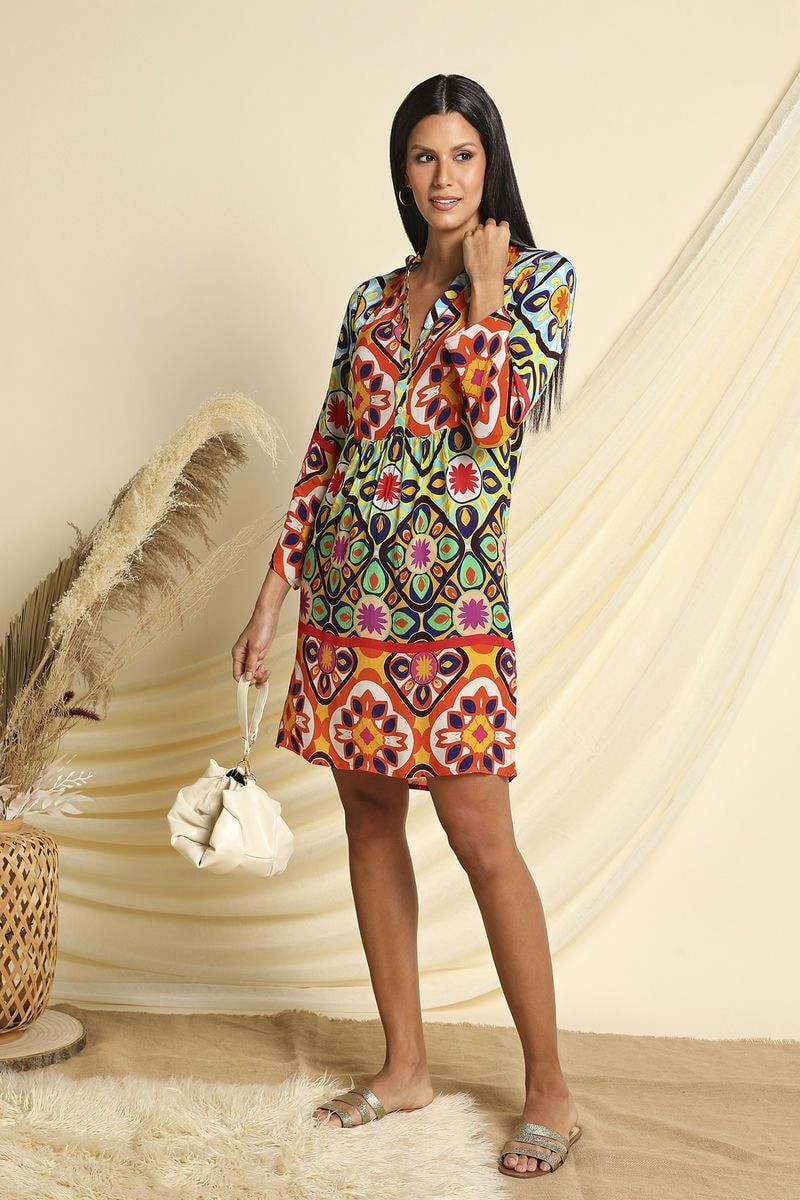 Multicolor Printed Short Layer Dress