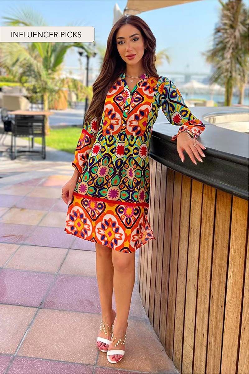 Multicolor Printed Short Layer Dress