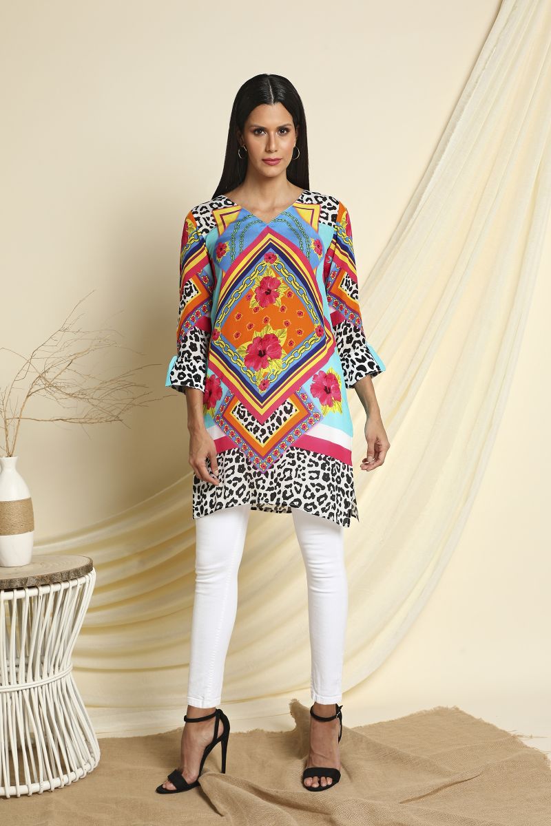 Multicolor Printed V-neck Dress