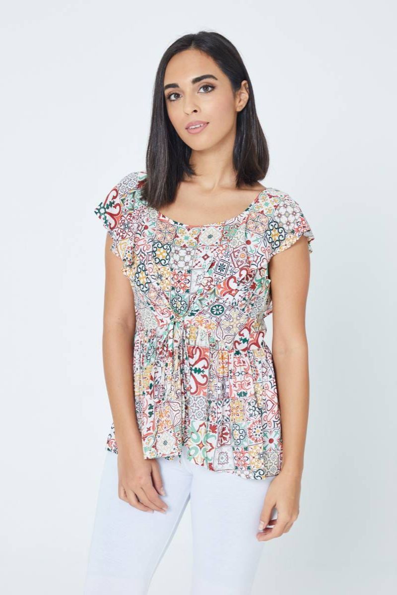 Multicolor Print Fit and Flare Top