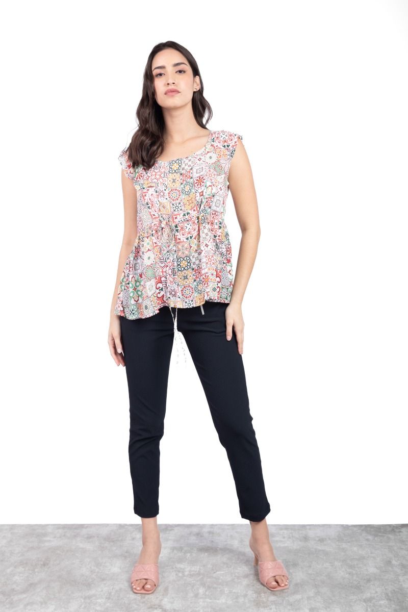 Multicolor Print Fit and Flare Top