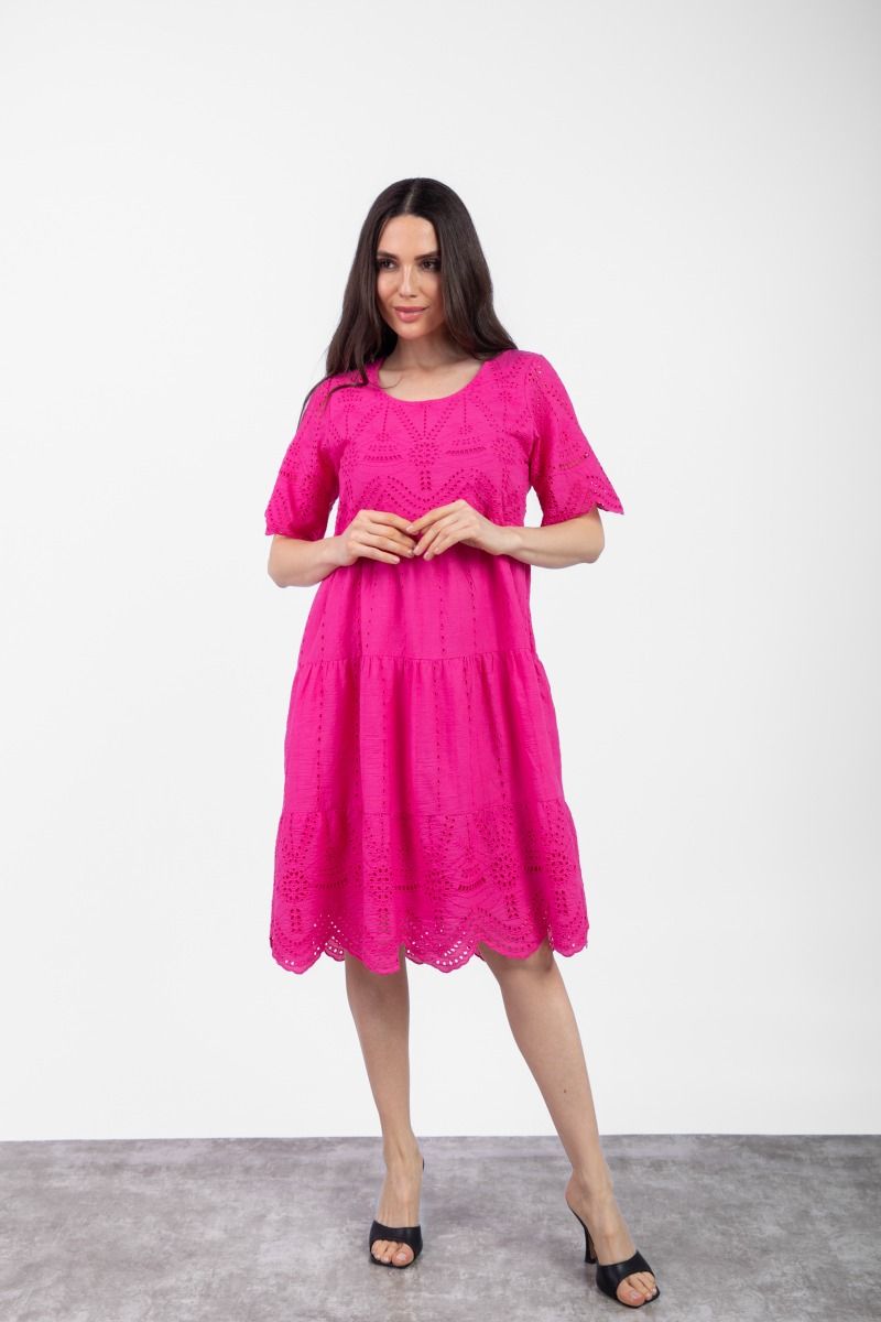 Hot Pink Self Design Mini Dress