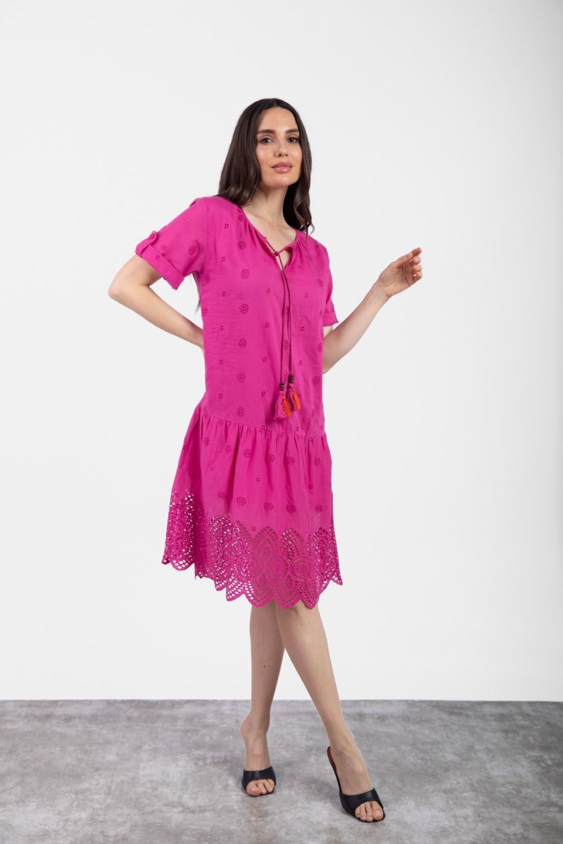 Hot Pink Fit & Flare Midi Dress