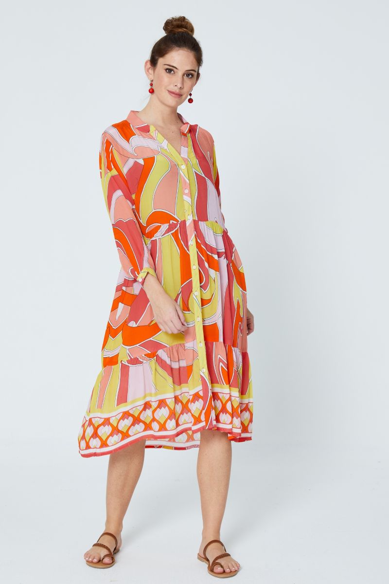 Vibrant Abstract Printed Flare Dress