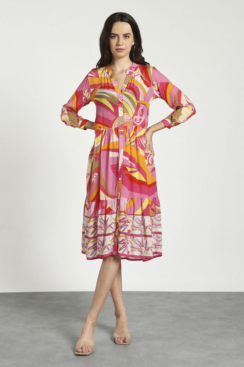 Pink A-line abstract print dress