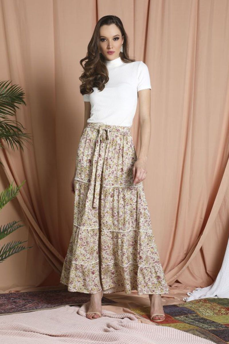 Floral Print Flared Skirt