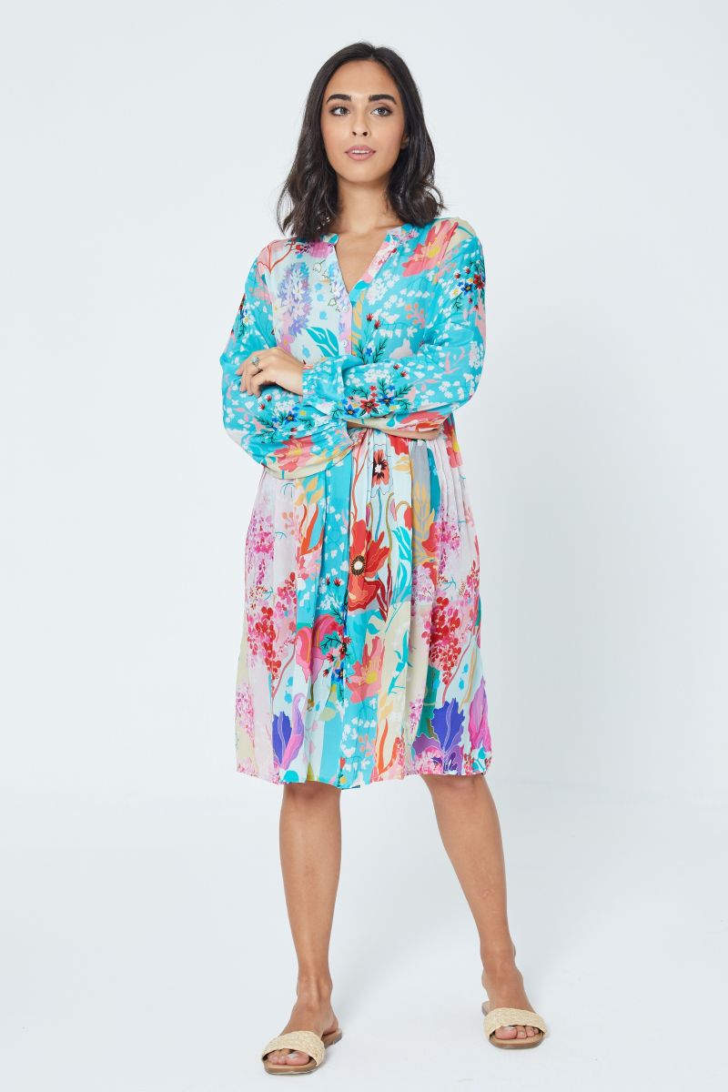 Blue Green Printed Midi Dress