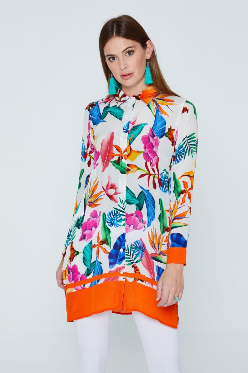 Vibrant Botanical Printed Shirt Dress