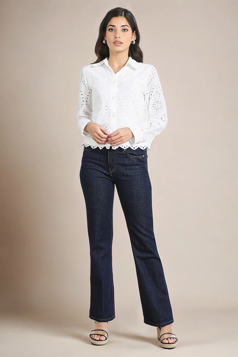 White Schiffli Cotton Shirt