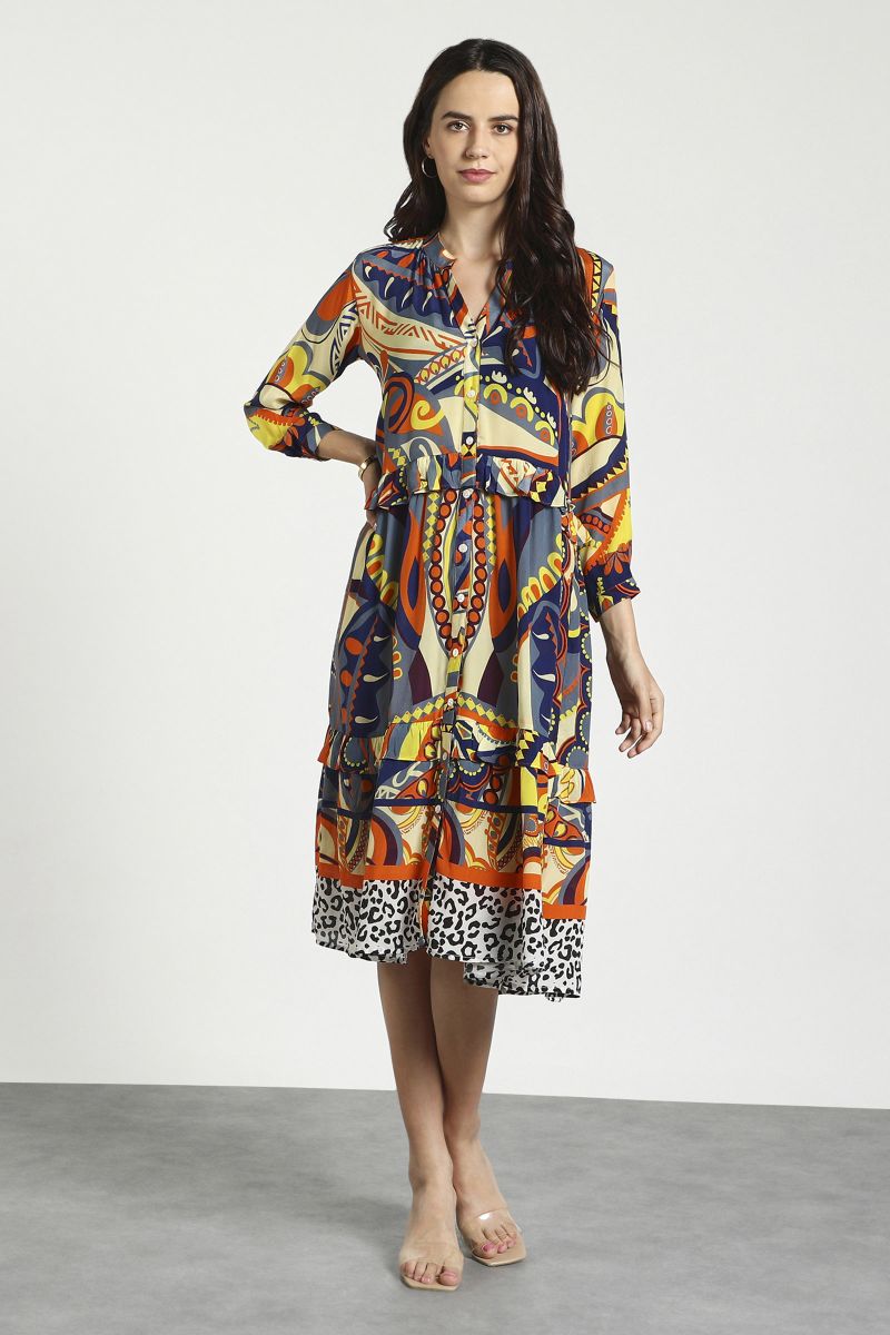 Multicolour A-line Abstract Print Dress