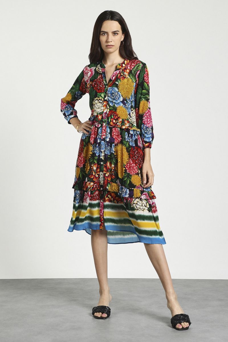 Multicolour A-line Floral Print Dress