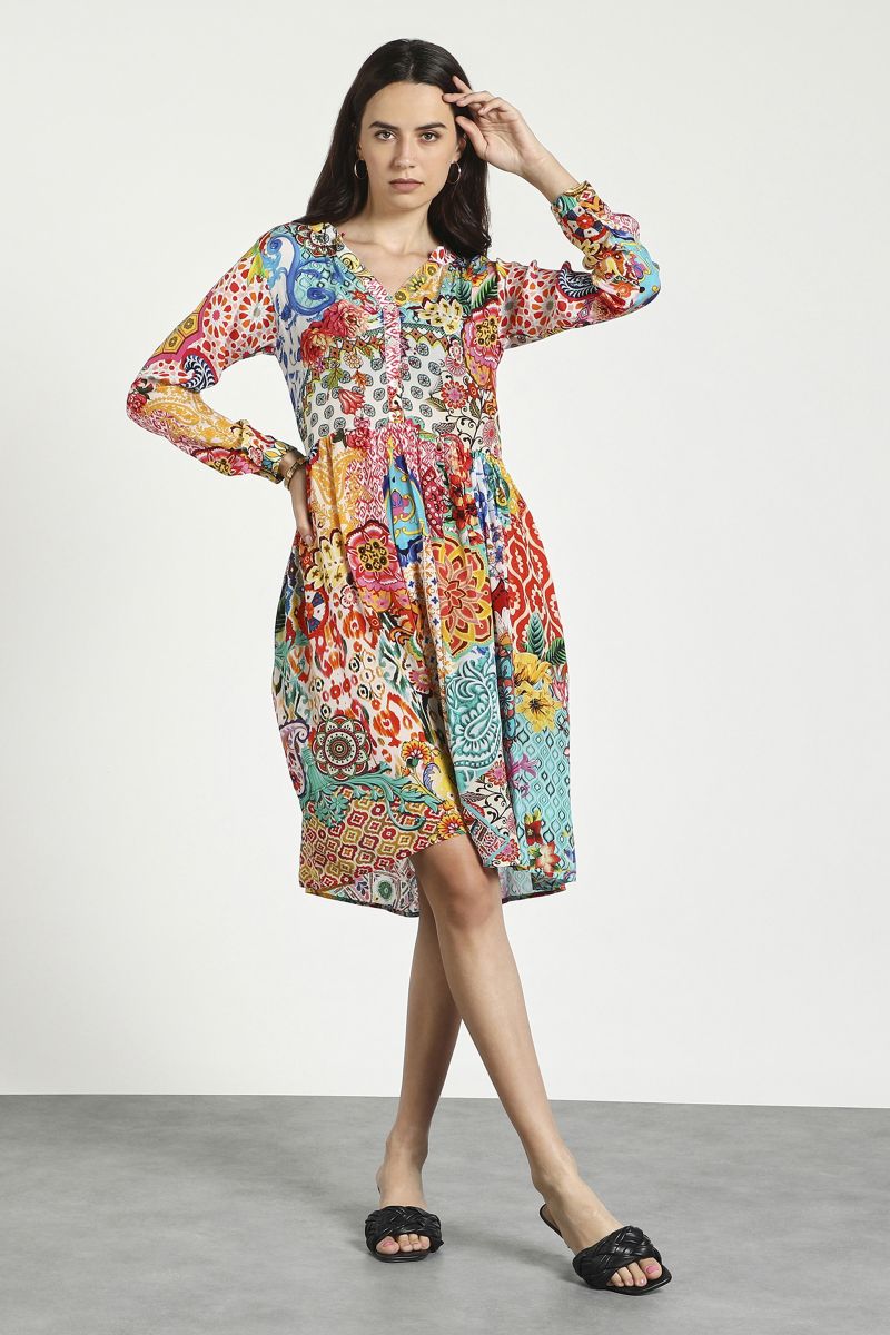 Multicolour A-line Floral Print Dress