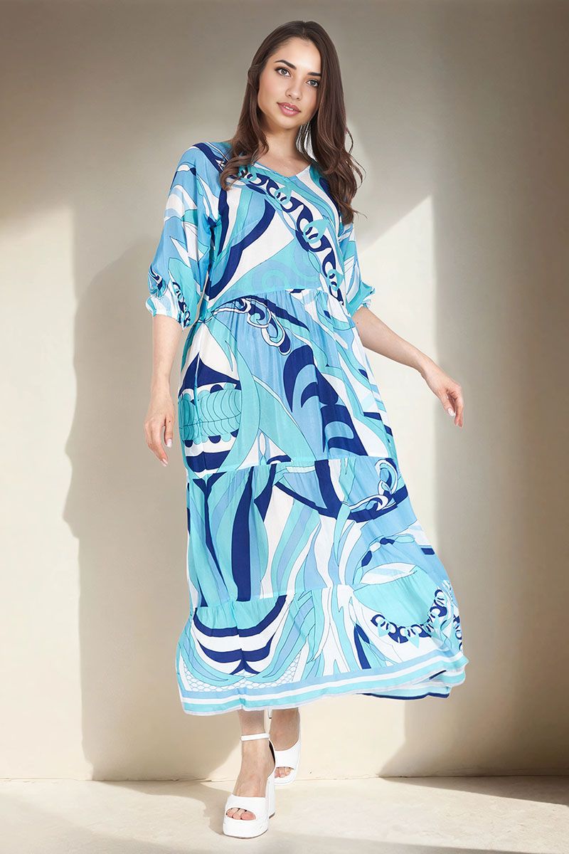 Blue White Abstract Midi Dress