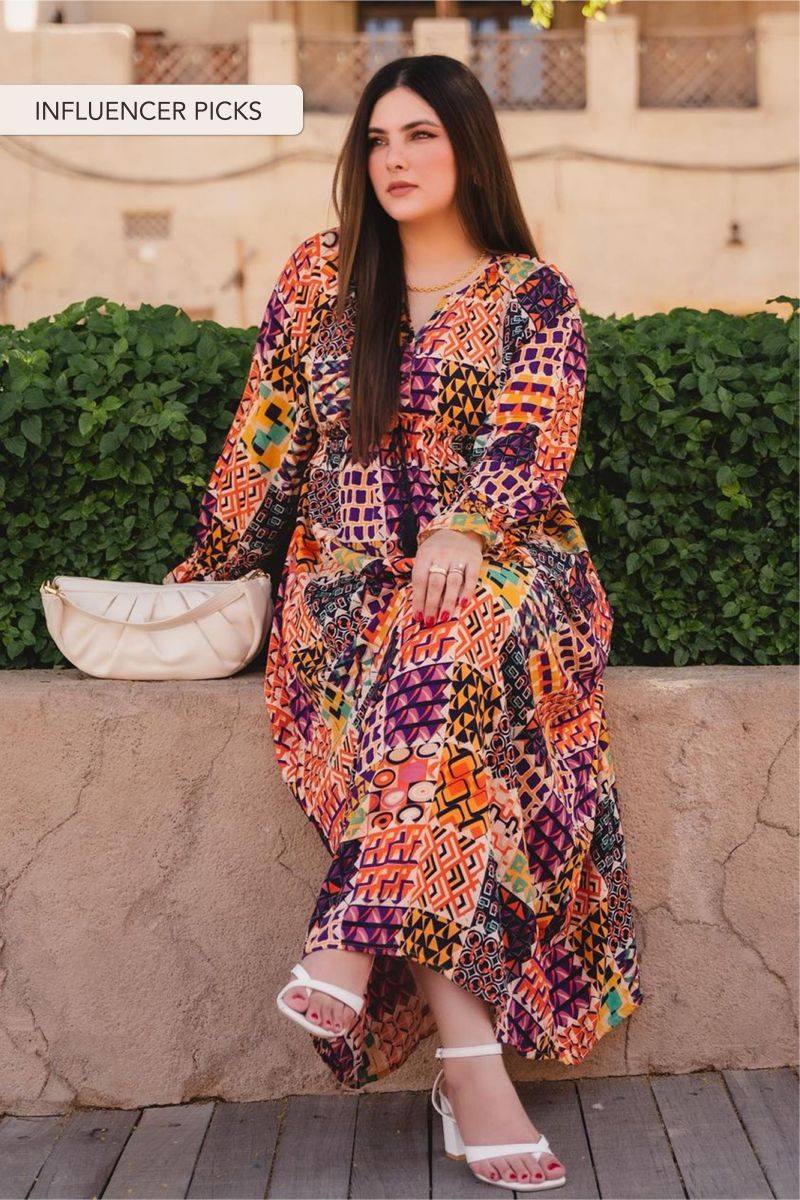 Multicolor Printed Front Tie Maxi Dress