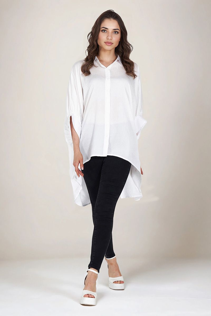 White Asymetric Long Sleeve Shirt