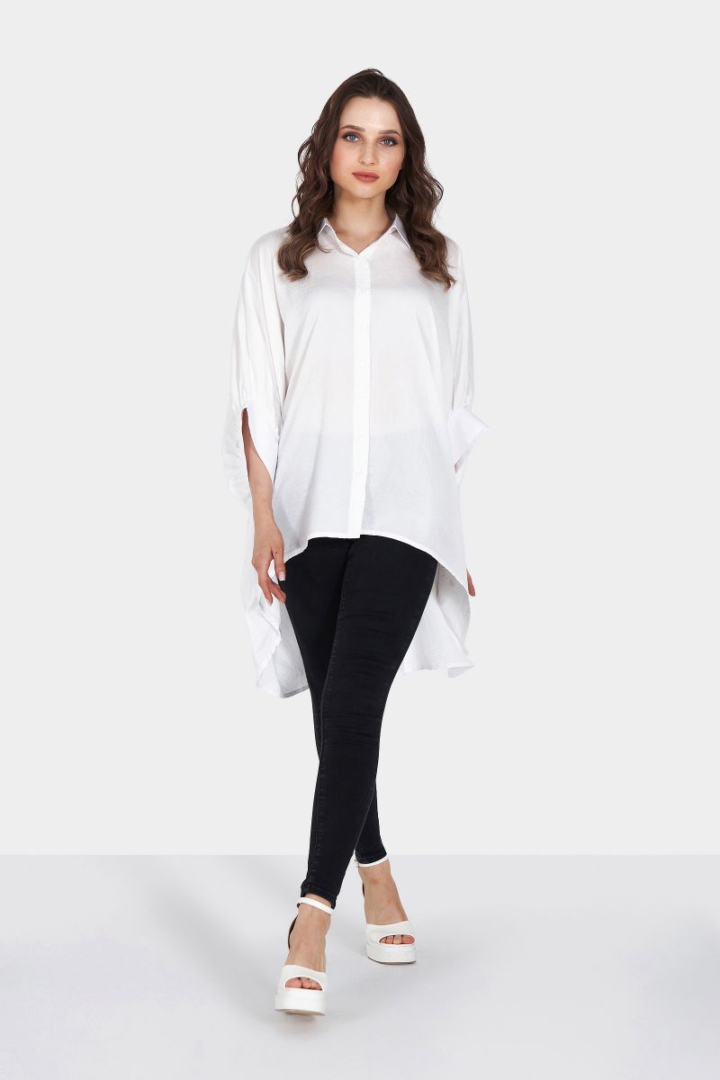 White Asymetric Long Sleeve Shirt
